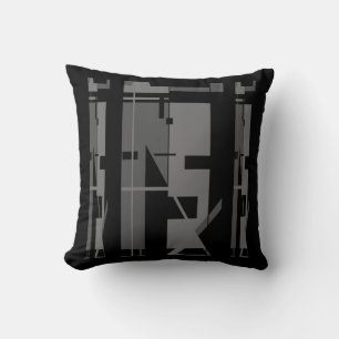 Grey Charcoal on Black Tribal Art Abstract Motif Throw Pillow
