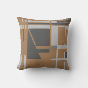 Grey Charcoal on Tan Perpendicular MCM Look Motif Throw Pillow