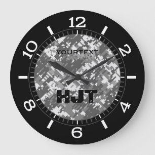 Grey Charcoal Urban Digital Camouflage Personalize Large Clock