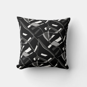 Grey Charcoal White Black Slanted Twirling Lines Throw Pillow