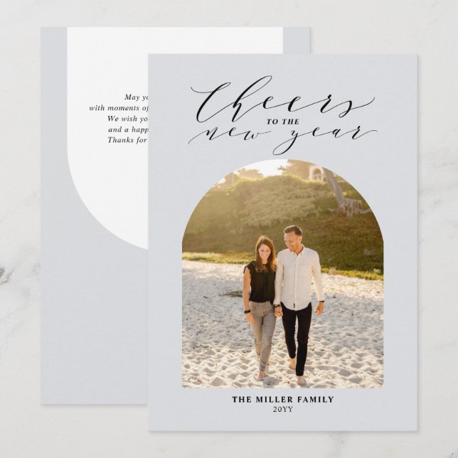 Grey Cheers to the New Year Photo Greeting Holiday Card (Front/Back)