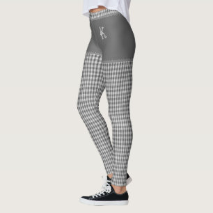 Grey Chequered Fabric Print Monogram Personalized Leggings