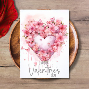 Grey cherry blossom heart Happy Valentines Day Holiday Card
