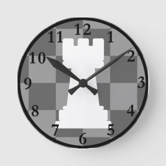 Grey chessboard Rook Round Clock