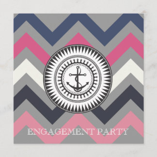 Grey Chevron Anchor Nautical Invitation