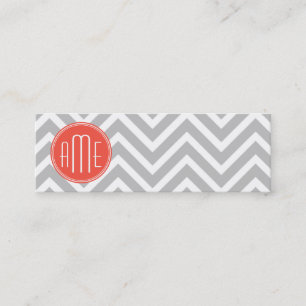 Grey Chevron and Coral Custom Monogram Mini Business Card