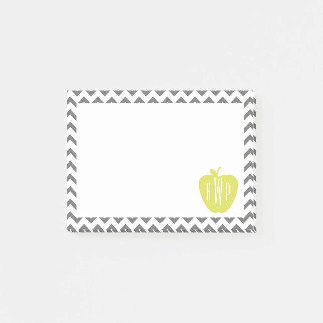 Grey Chevron And Neon Apple Monogram Teacher Post-it Notes (Front)