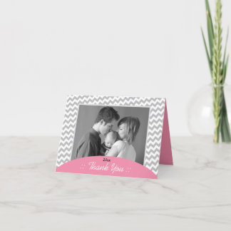 Grey Chevron and Pink Photo Thank You Cards