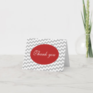 Grey Chevron and Red Modern Thank You Cards