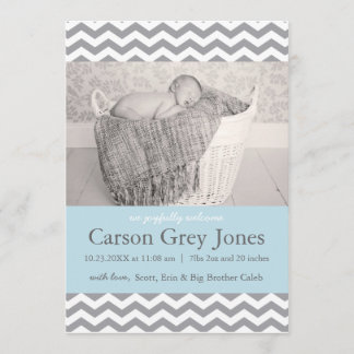 Grey Chevron | Baby Boy Birth Announcement