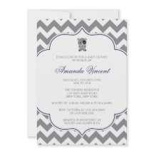 Grey Chevron Baby Shower invitation with Panda