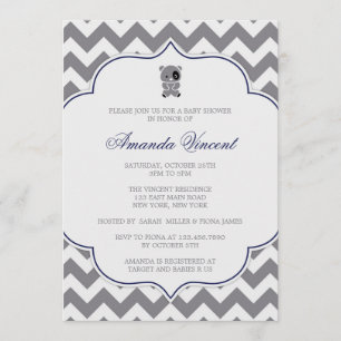 Grey Chevron Baby Shower invitation with Panda
