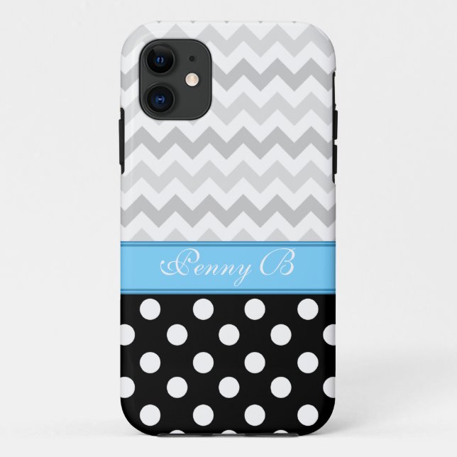 Grey Chevron Black Polka Dot Blue iPhone 5 Case (Back)