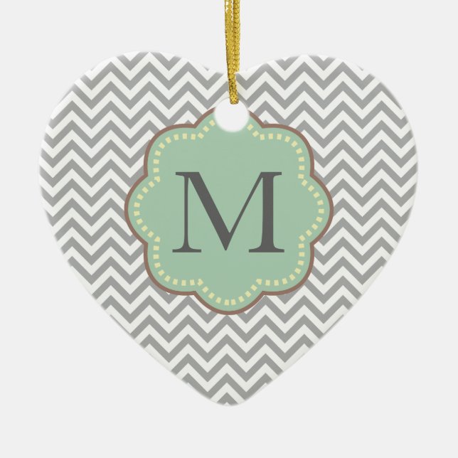 Grey Chevron Ceramic Ornament (Front)