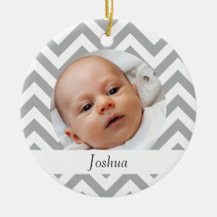 Grey Chevron Ceramic Ornament