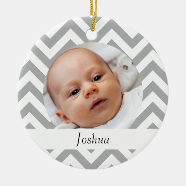 Grey Chevron Ceramic Ornament (Front)