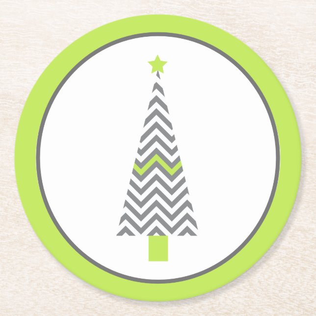 Grey Chevron Christmas Tree Paper Coasters (Front)