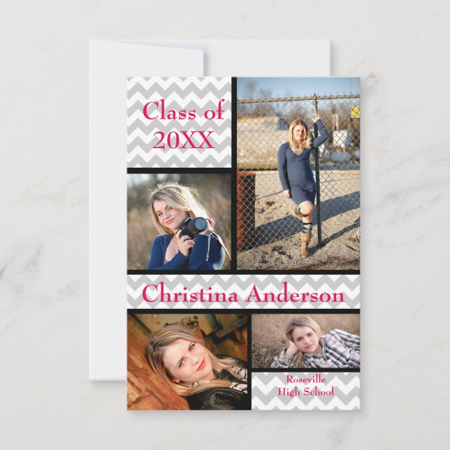 Grey Chevron Collage - 3x5 Graduation Announcemen Invitation (Front)
