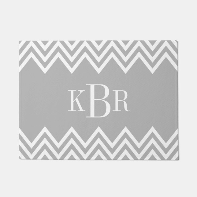 Grey Chevron Custom Monogram Doormat (Front)