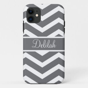 Grey Chevron Custom Name iPhone 11 Case