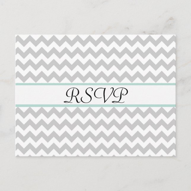 Grey Chevron Custom Wedding RSVP Post Card (Front)