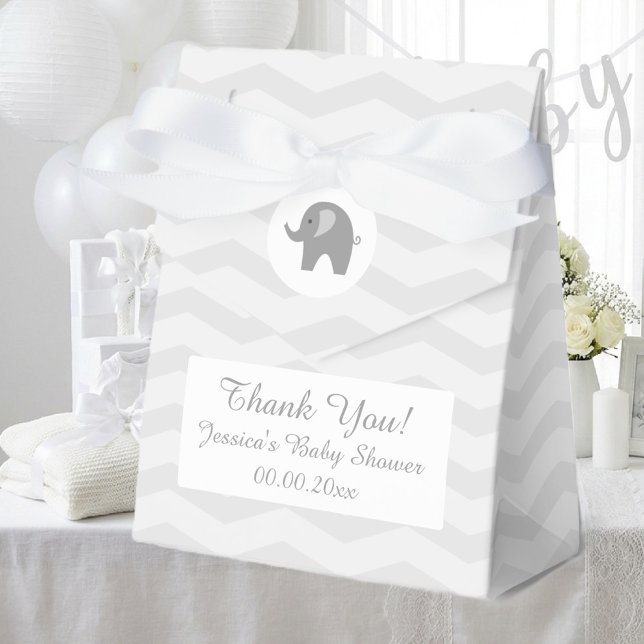 Grey chevron elephant baby shower party favour box (baby shower favor box)