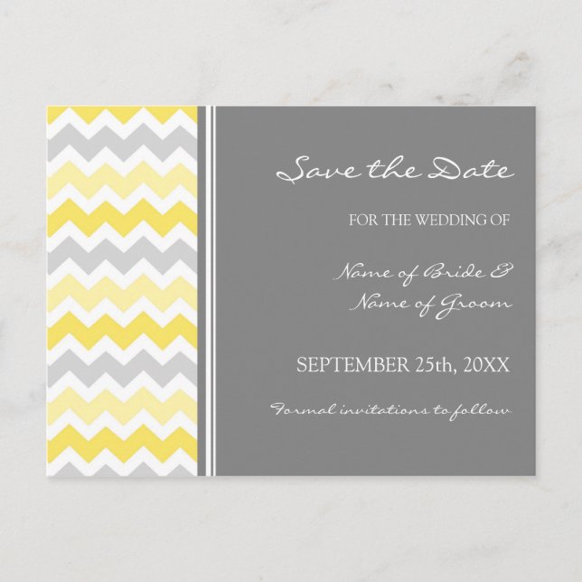 Grey Chevron Enregistrer la date Carte postale Mar (Devant)