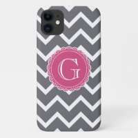 Grey Chevron Floral Pink Monogram Template