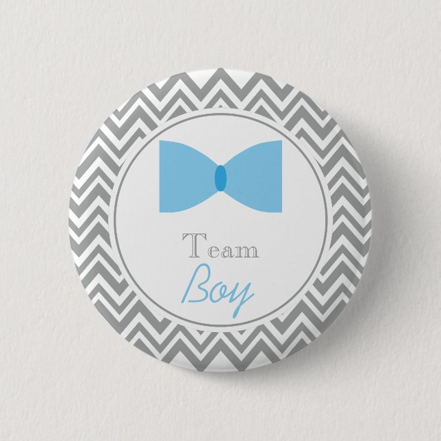 Grey Chevron Gender Reveal Bow Tie Team Boy 2 Inch Round Button (Front)