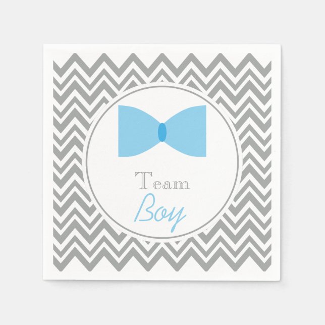 Grey Chevron Gender Reveal Bow Tie Team Boy Napkin (Front)