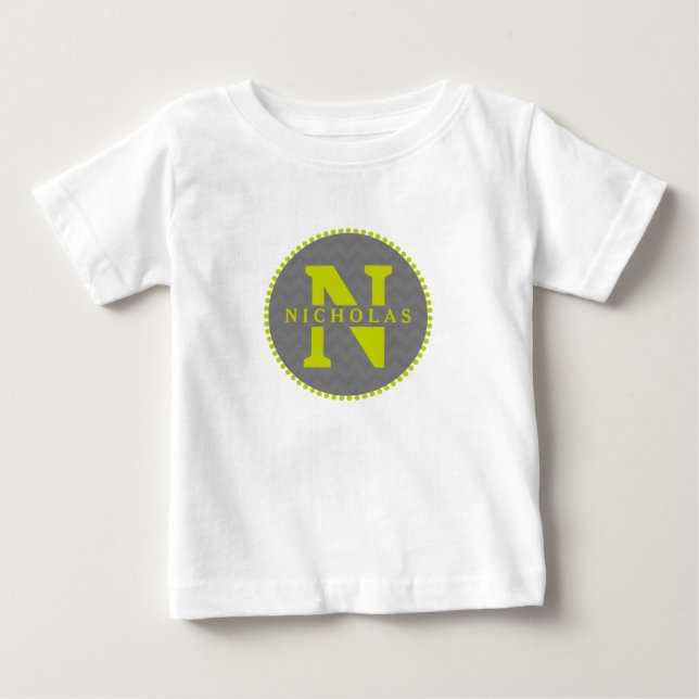 Grey Chevron + Green Monogram Romper (Front)