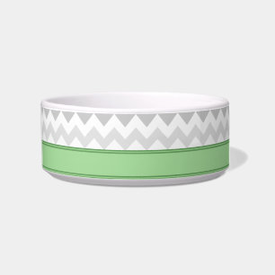 Grey Chevron Green personalized Cat Bowl