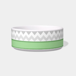 Grey Chevron Green personalized Cat Bowl