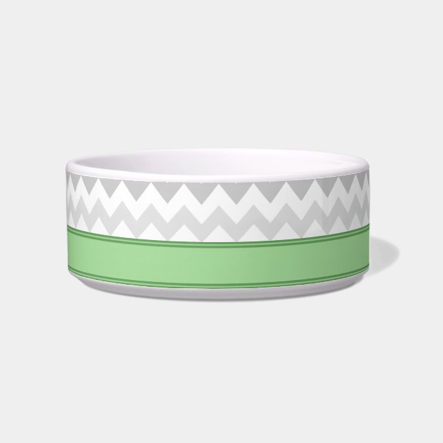 Grey Chevron Green personalized Cat Bowl (Right)