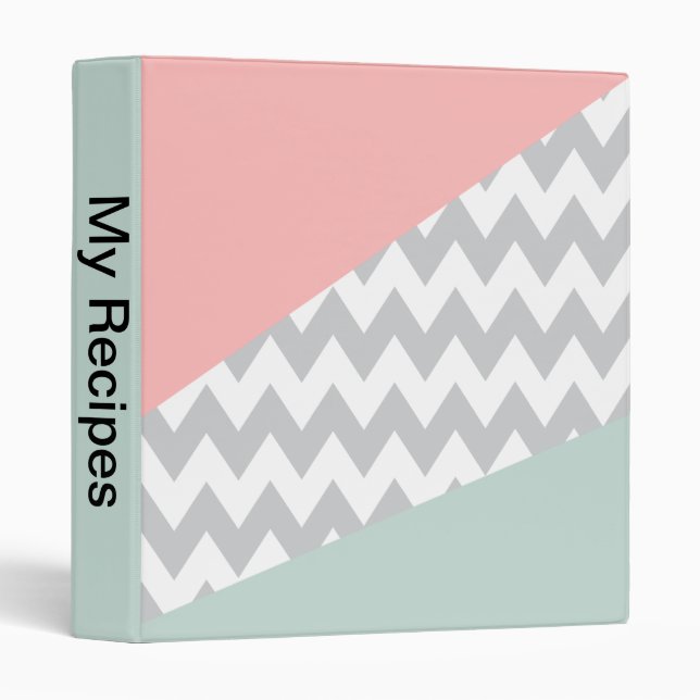 Grey Chevron  Mint and Coral Binder (Front/Spine)