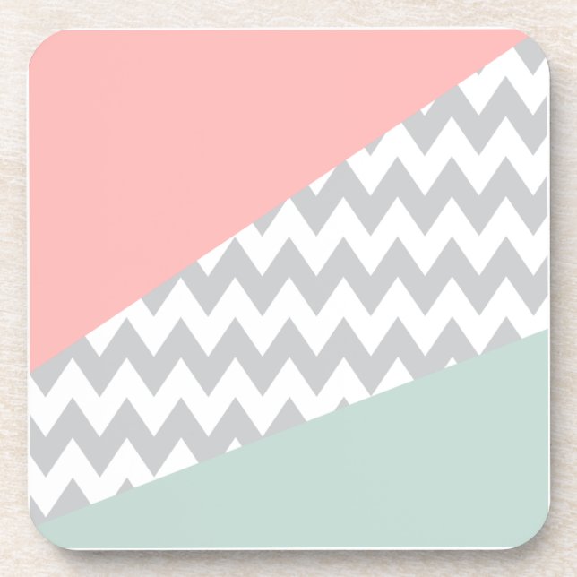 Grey Chevron  Mint and Coral Coaster (Front)