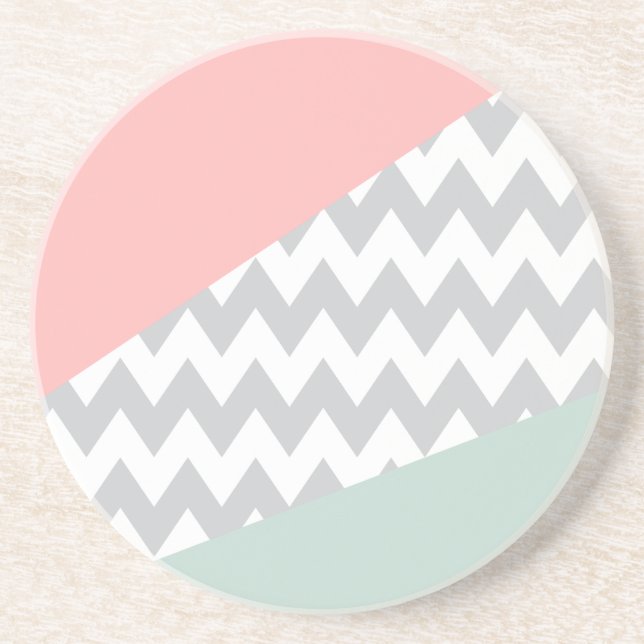 Grey Chevron  Mint and Coral Coaster (Front)