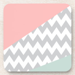 Grey Chevron Mint and Coral Coaster