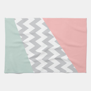 Grey Chevron - Mint and Coral Kitchen Towel