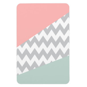 Grey Chevron Mint and Coral Magnet