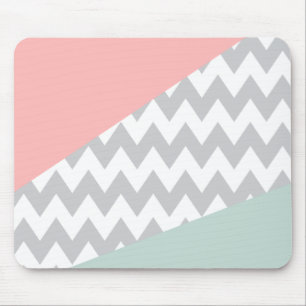 Grey Chevron Mint and Coral Mouse Pad