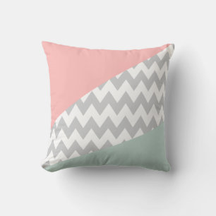 Grey Chevron - mint and coral Throw Pillow