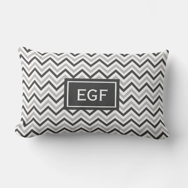 Grey Chevron Monogram Lumbar Pillow (Front)