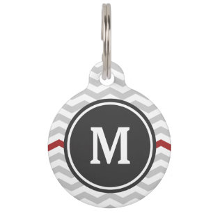 Grey Chevron Monogram Pet Tag