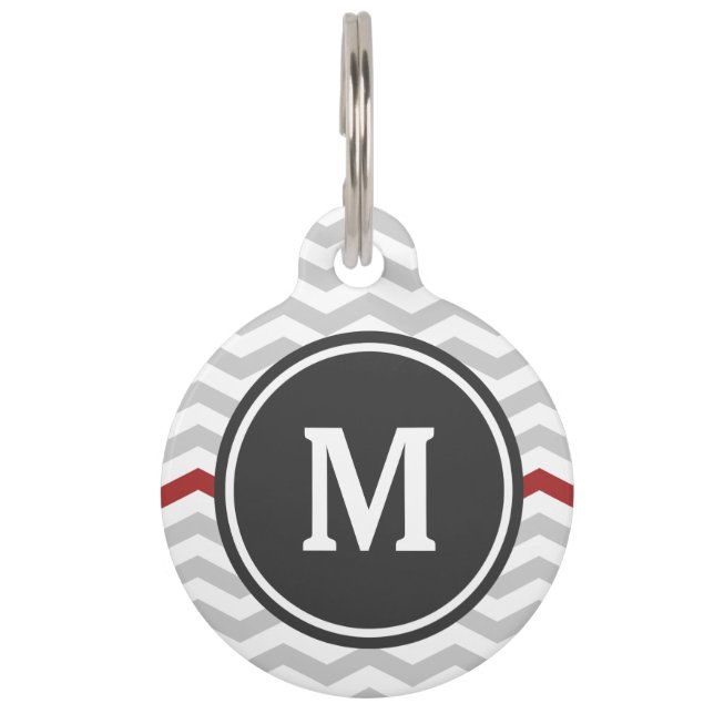 Grey Chevron Monogram Pet Tag (Front)