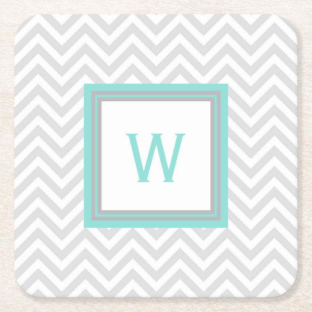 Grey Chevron Monogrammed Paper Coasters (Front)