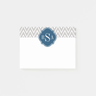 Grey Chevron Navy Monogram Initial Letter Post-it Notes