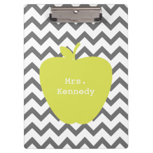 Grey Chevron Neon Apple Teacher Clipboard