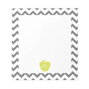 Grey Chevron Neon Apple Teacher Notepad