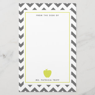 Grey Chevron Neon Apple Teacher Personalized Stationery